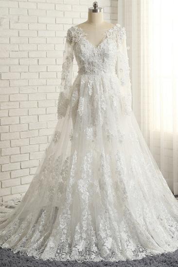 Bradyonlinewholesale Glamorous White Mermaid Lace Wedding Dresses With Appliques Longsleeves Jewel Bridal Gowns On Sale_5