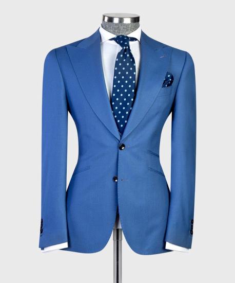 Modern Blue Three Piece Point Lapel Men Business Suits_5