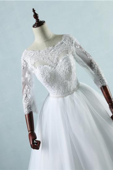 Bradyonlinewholesale Elegant Jewel Tulle Lace Wedding Dress 3/4 Sleeves Appliques A-Line Bridal Gowns On Sale_5