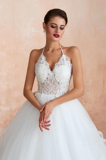 Exquisite Lace Halter Ball Gown White Wedding Dress with Open Back_6