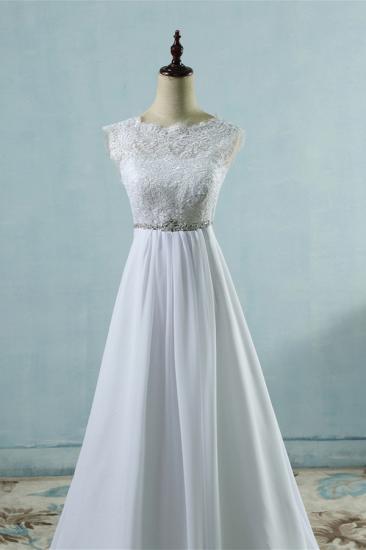 Bradyonlinewholesale Gorgeous Jewel Chiffon Ruffles Lace Wedding Dress White Appliques Beadings Bridal Gowns with Sash_4