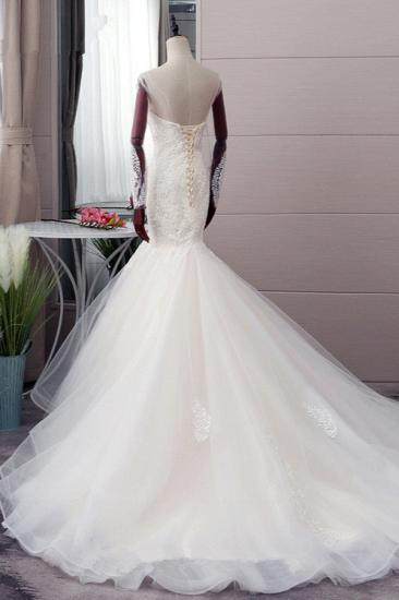 Bradyonlinewholesale Chic Jewel Tulle Mermaid Lace Wedding Dress Pearls Appliques Long Sleeves Bridal Gowns Online_3