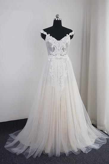 Bradyonlinewholesale Chic Tulle Lace White V-neck Wedding Dress Appliques Sleeveless Ruffle Bridal Gowns On Sale
