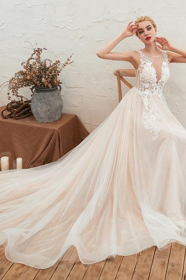 Illsuion neck Champange Wedding Dress with Chapel Train | Sleeveless Summer Bridal Gowns Online_4