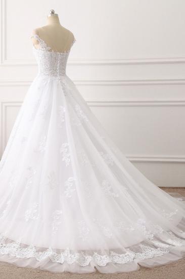 Bradyonlinewholesale Affordable Jewel Tulle Lace White Wedding Dress Sleeveless Appliques Bridal Gowns Online_4