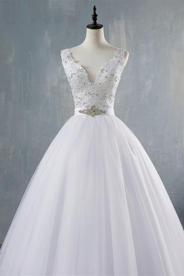 Bradyonlinewholesale Chic Starps V-Neck Beadings Tulle Wedding Dress Sleeveless Appliques Bridal Gowns with Rhinestones_4