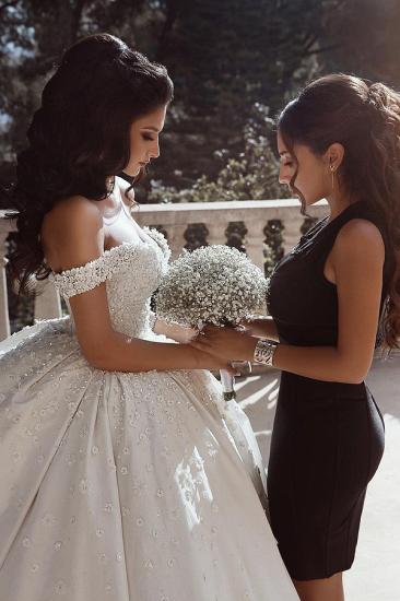 Elegant Flowers Ball Gown Wedding Dresses | Off-the-Shoulder Beaded Bridal Gowns_3