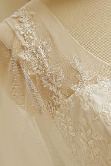 Elegant Plus Size Lace Wedding Dress A-line Floor Length V-neck Tulle Appliques Lace-up Poet Sleeves_5