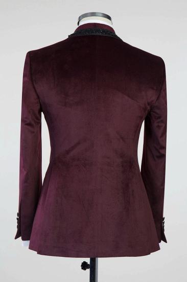 Pan New In Burgundy Velvet Knitted Button Black Chains Prom Suit_2