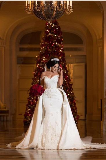 Off-the-Shoulder Sweetheart Tulle lace Appliques Long Wedding Dress with Detachable Train_4