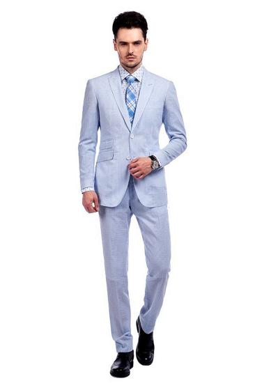 Mens Fashion Blue Striped Seersucker Casual Suit