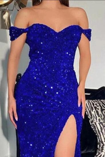 Sexy Glitter Sequins Off Shoulder Evening Party Gown Side Split Prom Dress_3