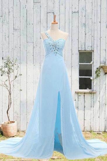 Sweetheart One Shoulder Crystal Prom Gowns Zipper Court Train Party Dresses_1