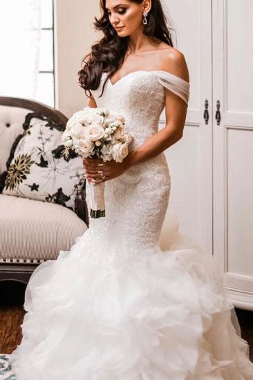 Off The Shoulder Puffy Ruffles Wedding Dresses | Sheath Tulle Sexy Lace Bridal Gowns