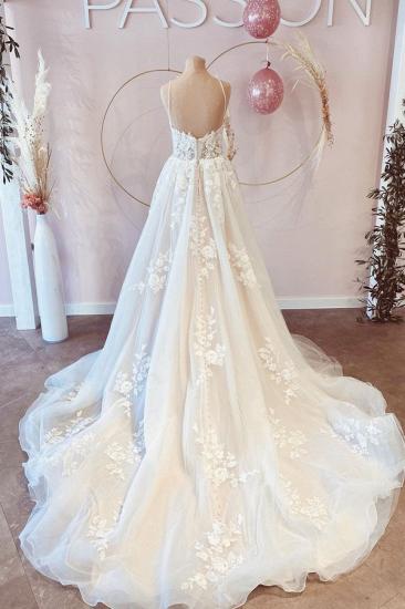 Elegant Spaghetti Strap White Floral Erin Wedding Dress Sleeveless Lace Bridal Dress_4