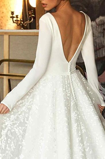 Elegant Lace Bridal A-line V-Neck Long Sleeves Wedding Dresses_4