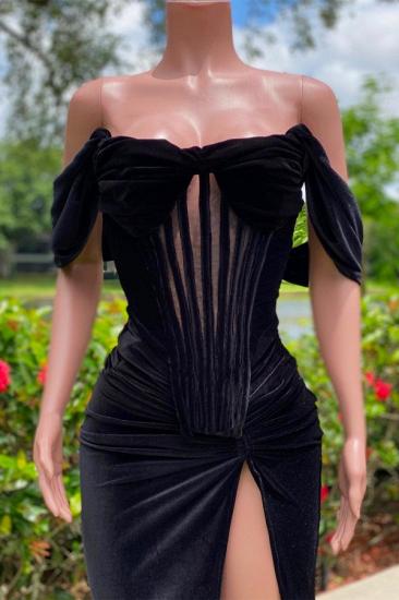 Stunning A-Line Black Velvet Off-Shoulder Sleeveless Prom Dress_2