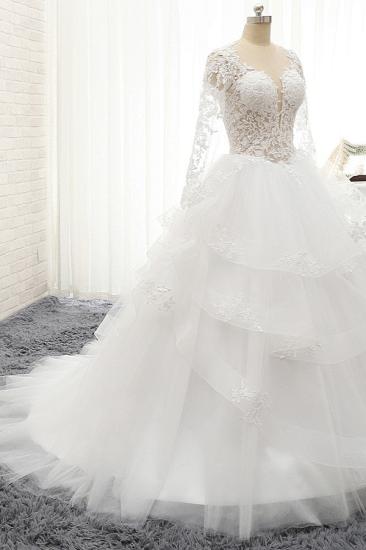 Bradyonlinewholesale Glamorous Longlseeves Tulle Ruffles Wedding Dresses Jewel A-line White Bridal Gowns With Appliques On Sale_3