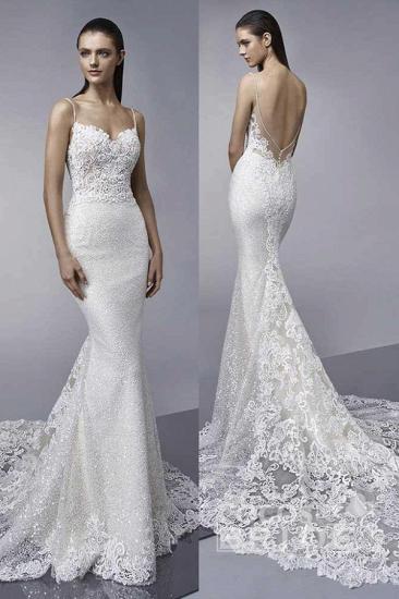 Spaghetti Straps Shiny Sequins Mermaid Wedding Dresses | Backless Appliques Bridal Gowns_3