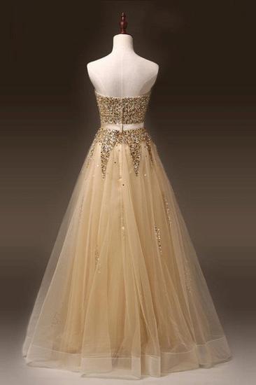 Sweetheart Organza Floor Length Prom Dresses Sequined Gorgeous Crystal Evening Dresses_4