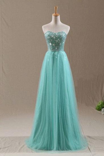 Sweetheart Crystal Mint Long Prom Dresses Lace-up Elegant Cheap Evening Dresses with Sparkly Beadings