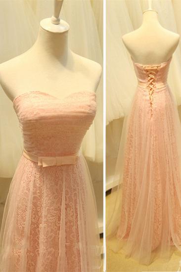 Pink Lace Lovely Long Prom Dresses Covered by Sheer Tulle Sweetheart Pretty Cute Evening Dresses with Bowknot