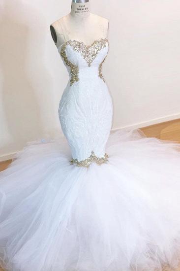 Sweetheart Sleeveless Lace Tulle Appliques Sequins Mermaid Wedding Bridal Gowns_2