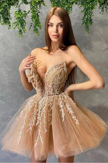 Champagne Strapless Tulle Short Party Dress
