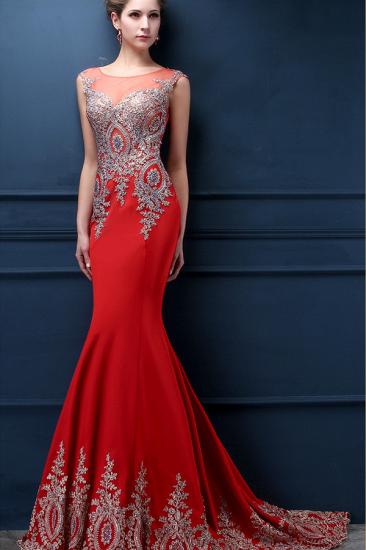 Red Mermaid Charming Applique Evening Dresses Court Train Sexy Sleeveless Prom Gowns_1