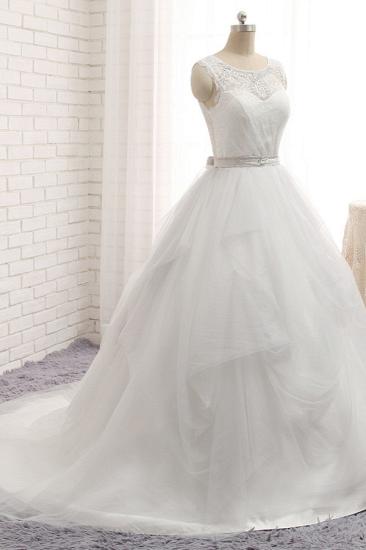 Bradyonlinewholesale Affordable White Sleeveless Tulle Wedding Dresses With Appliques A-line Jewel Bridal Gowns Online_3