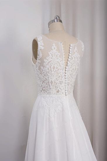 Bradyonlinewholesale Elegant Straps V-neck Chiffon White Wedding Dress Sleeveless Lace Appliques Ruffle Bridal Gowns On Sale_4