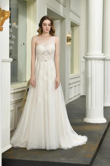 Summer A-Line One Shoulder Tulle Lace Ivory Wedding Dress Online_9
