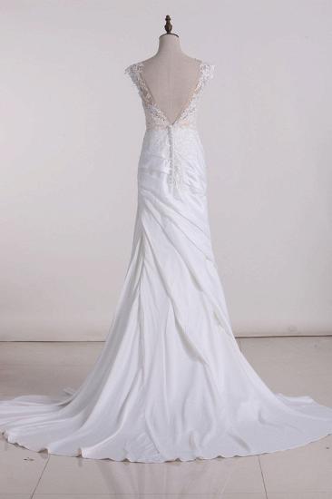 Bradyonlinewholesale Chic Jewel Tulle White Satin Wedding Dress Lace Appliques Ruffles Sleeveless Bridal Gowns On Sale_2