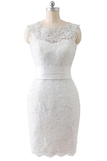 Sheath Scoop Lace Wedding Dresses with Detachable Skirt_3
