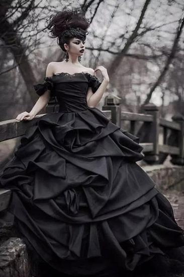Vintage Black princess wedding dresses with Luxury Ruffles_6