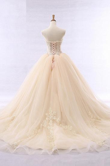 Bradyonlinewholesale Simple Strapless Champagne Tulle Wedding Dress Sweetheart Sleeveless Appliques Bridal Gowns with Beadings On Sale_2