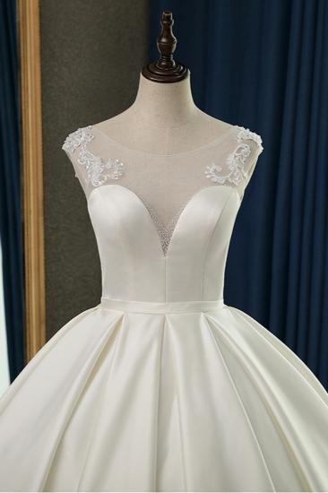 Bradyonlinewholesale Chic Satin Ball Gown Jewel Wedding Dress Sleeveless Appliques Ruffles Bridal Gowns On Sale_5