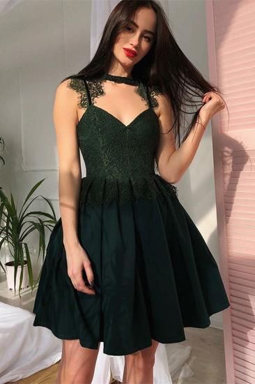 Green A-Line V-Neck Short Homecoming Dress | Lace Sleeveless Homecoming Dresses Cheap_2
