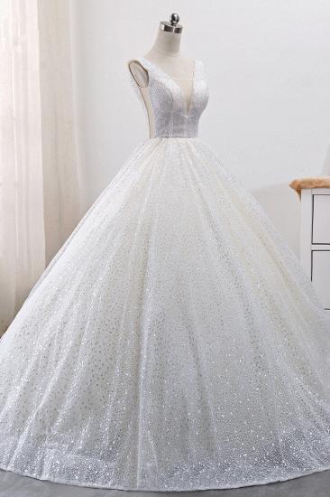 Bradyonlinewholesale Gorgeous Tulle V-Neck Ball Gown Wedding Dress Sparkly Sequined Sleeveless Bridal Gowns On Sale_3