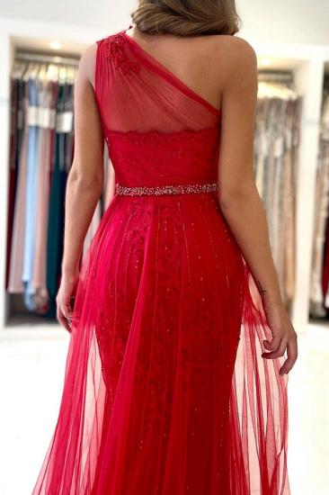 Charming One Shoulder Tulle Evening Prom Dress with detacable train side slit_3