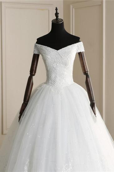 Bradyonlinewholesale Affordable Off-the Shoulder Sweetheart Tulle Wedding Dress Appliques Sleeveless Bridal Gowns with Pearls_5