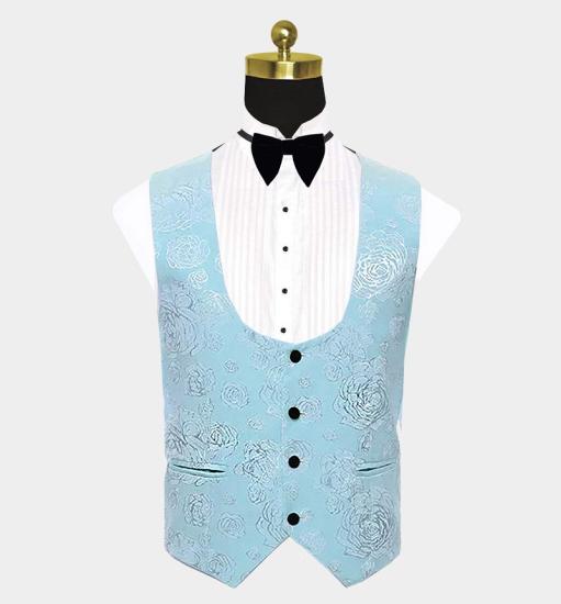 Floral Turquoise Tuxedo with Shawl Lapel | Three Pieces Prom Suits_3