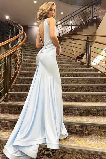 Chic Deep V-Neck  Sky Blue Mermaid Evening Party Dress Spaghetti Straps Slim Prom Gown_2