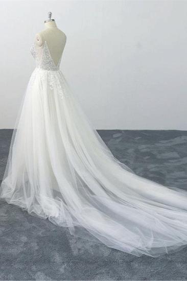 Bradyonlinewholesale Sexy Spaghetti Straps Tulle Lace Wedding Dress V-Neck Ruffles Appliques Bridal Gowns Online_4