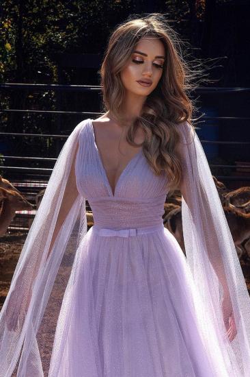 Lilac Long V-Neck Tulle Evening Dress | Prom dresses with glitter_2