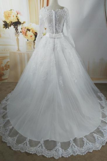 Bradyonlinewholesale Gorgeous Tulle Lace White Wedding Dress Long Sleeves Appliques Bridal Gowns with Pearls_2