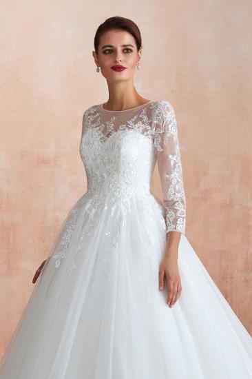 Canace | Romantic Long sleeves Lace Ball Gown Wedding Dress, Fully covered Buttons Bridal Gowns with Court Train_5