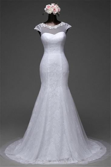 Bradyonlinewholesale Glamorous Lace Jewel White Mermaid Wedding Dresses with Beadings Online_1