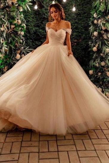 Elegant A-Line Card-Shoulder Heart-Neck Wedding Dresses | Cheap A-Line Wedding Dresses_5