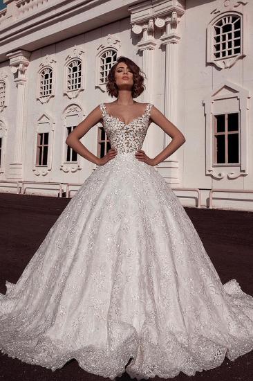 Lace Spaghetti Straps Ball Gown Bridal Gowns | Elegant Sleeveless Applique Wedding Dresses_1